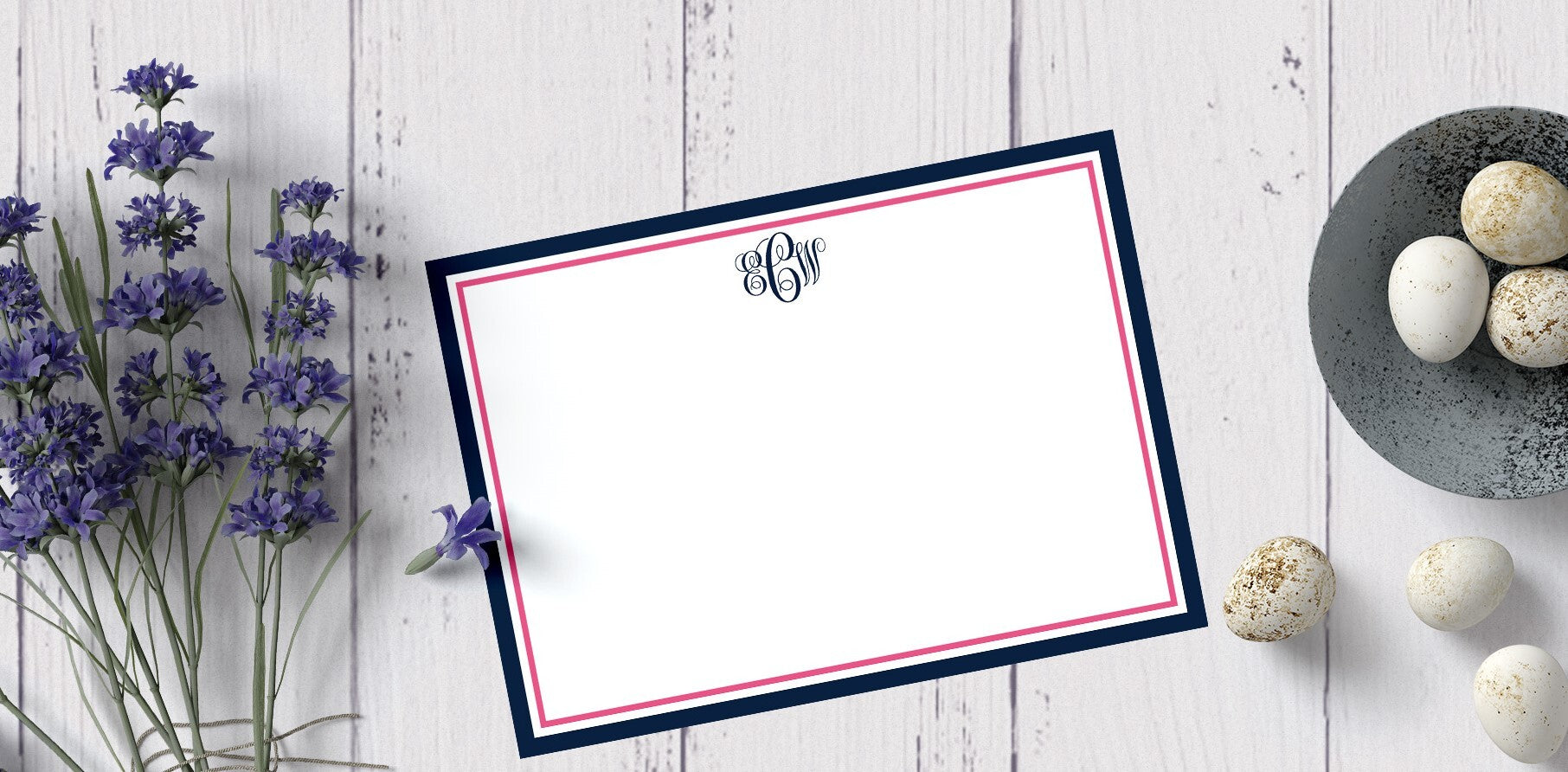 Personalized Monogram Note Cards | Elegant Double Border