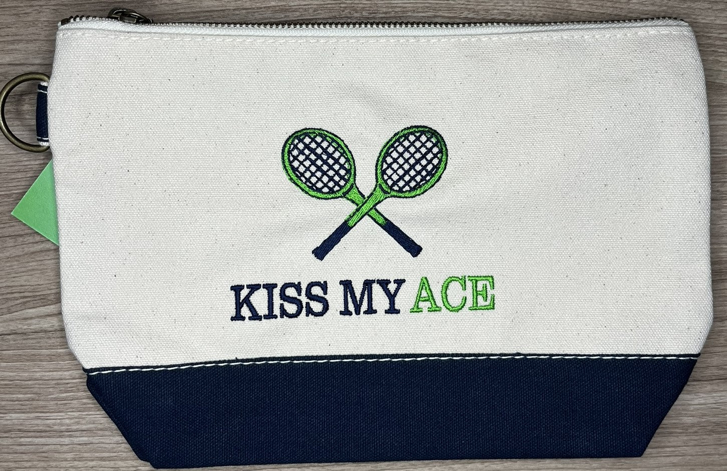 “Kiss My Ace” Embroidered on this 11x7x3, 100% cotton bag