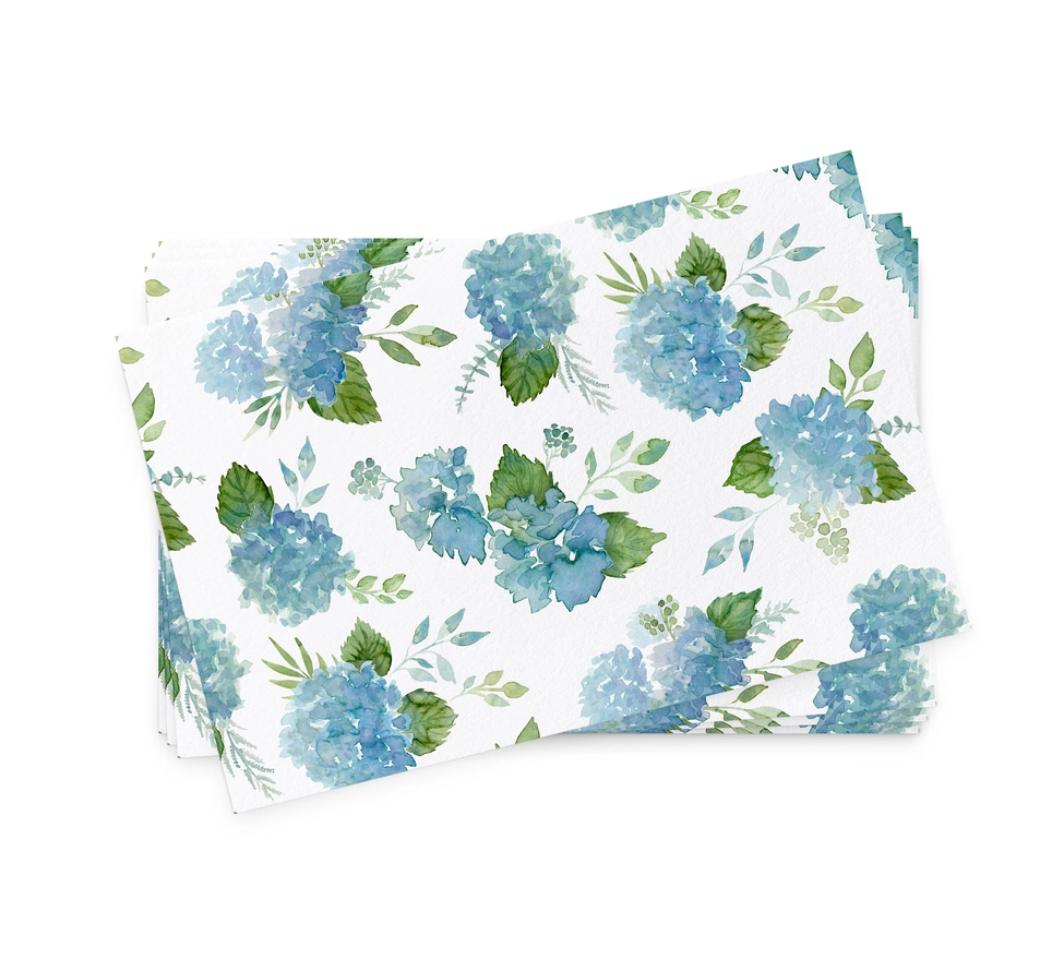 Watercolor Hydrangea Paper Placemats | Set of 24