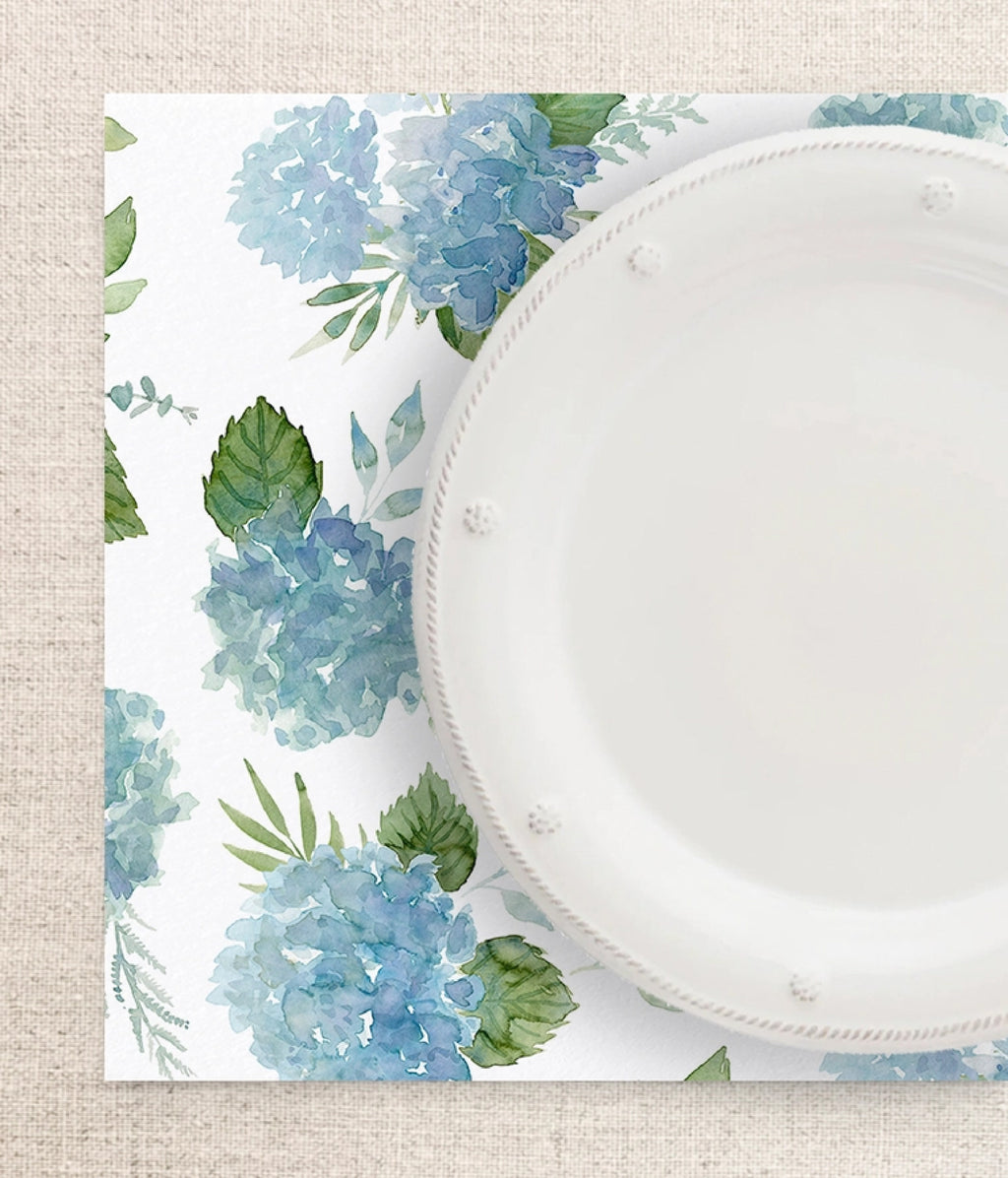 Watercolor Hydrangea Paper Placemats | Set of 24