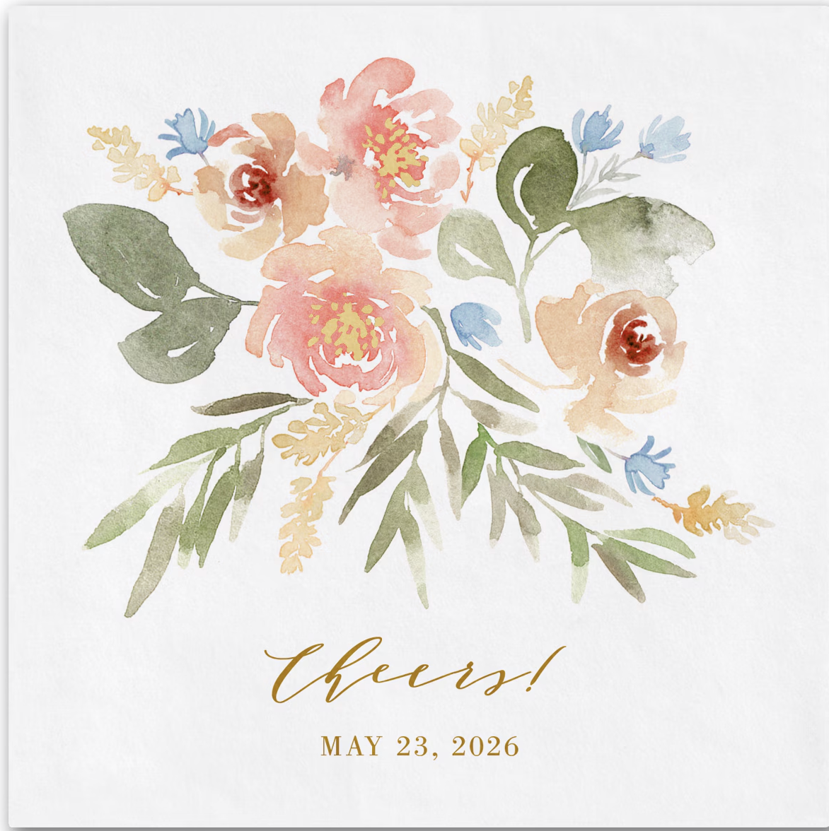 Soft Blossoms Cocktail Napkin | Wedding Beverage Napkin