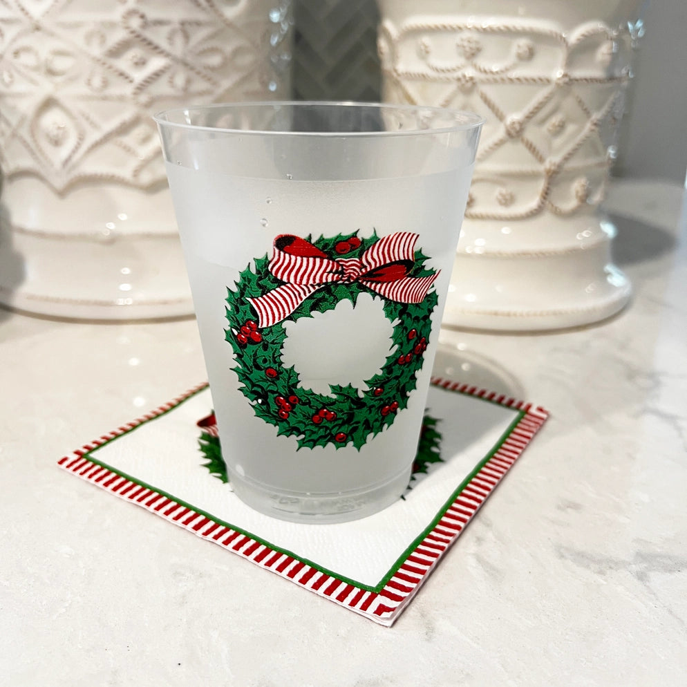 Holly Wreath Frost Flex Shatterproof Cups | Set of 8 16 oz