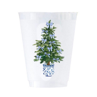 Blue Bow Christmas Tree Frost Flex Shatterproof Cups | Set of 8 16 oz
