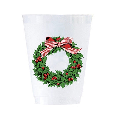 Holly Wreath Frost Flex Shatterproof Cups | Set of 8 16 oz