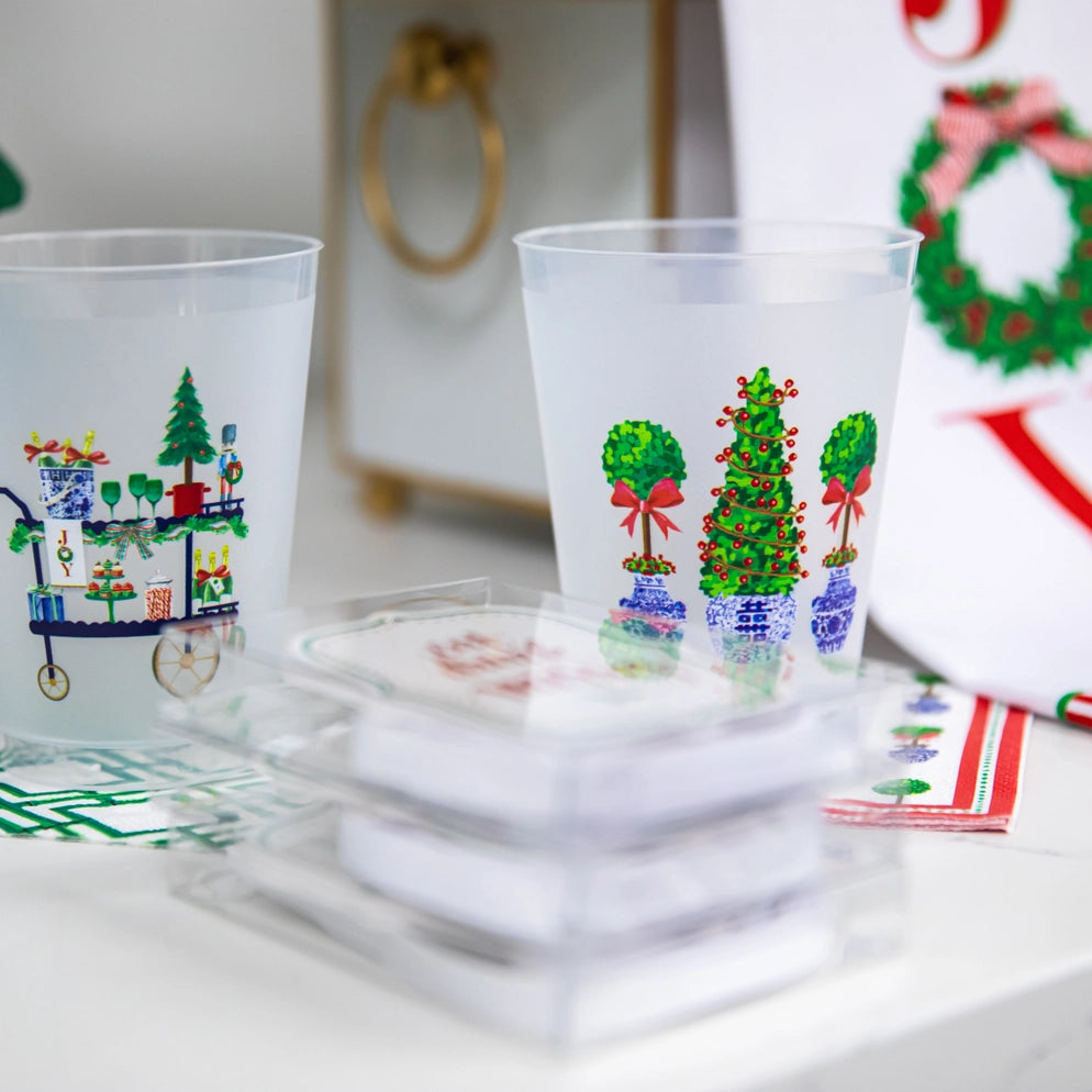 Christmas Topiaries Frost Flex Shatterproof Cups | Set of 8 | 16 oz