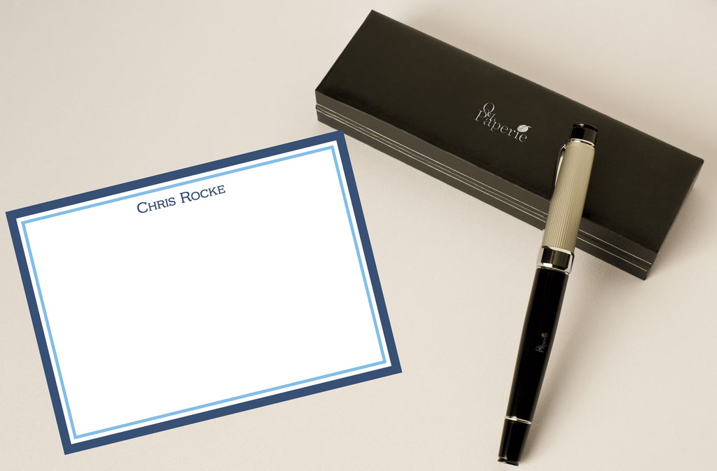 Personalized Full Name Note Cards | Elegant Double Border A2
