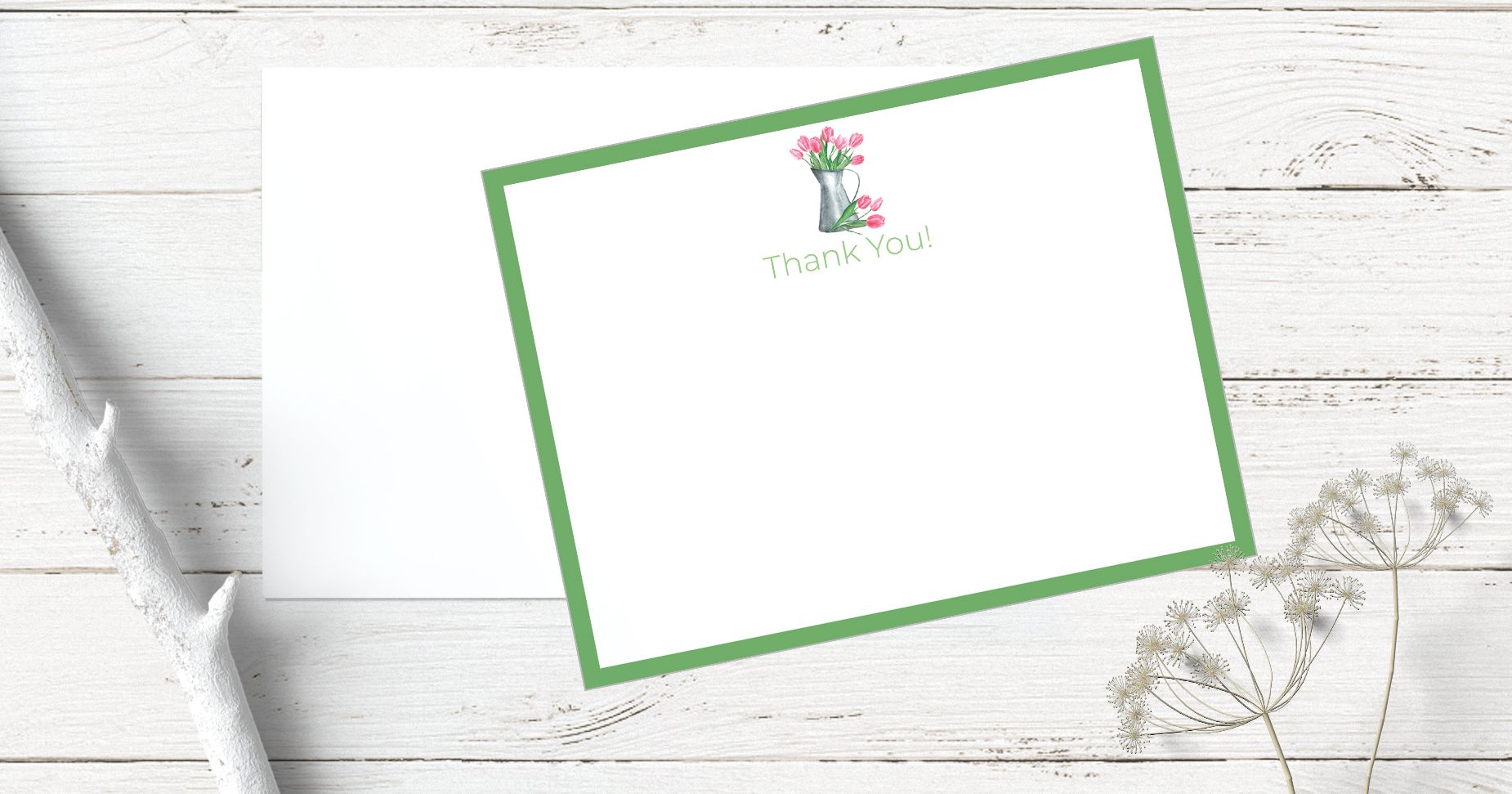 Thank You Note with Pink Tulips  | Flat Note Cards
