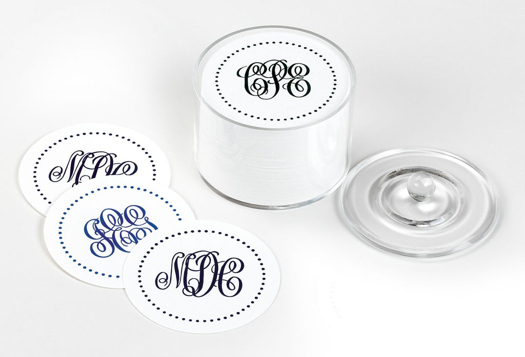 100 Letterpress Party Coasters in Elegant Holder