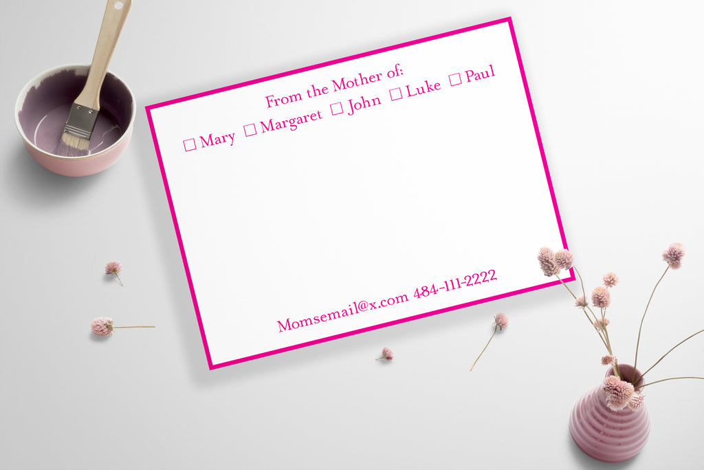 Family Style Note from The Mom or Mother of... | Raised Ink Flat Note | A6