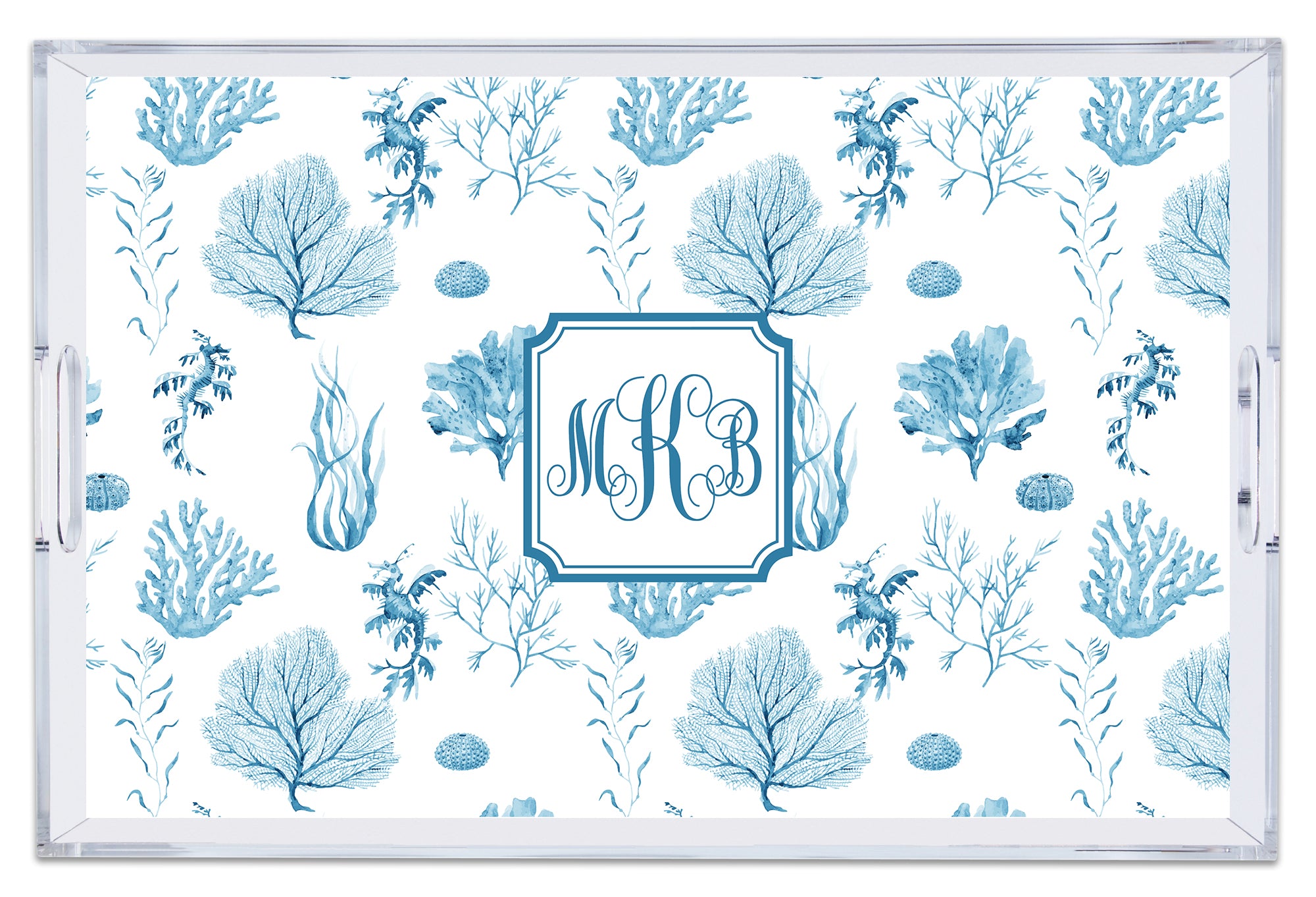 Sea Life Large Acrylic Tray with Script Monogram